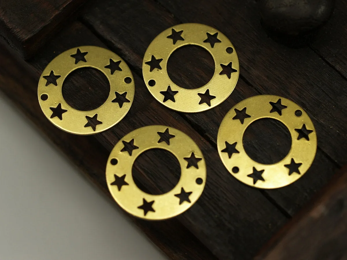 25 Raw Brass Star Pentagram Connectors 2 Holes  (20 Mm) Brs 152 ( A0195 )