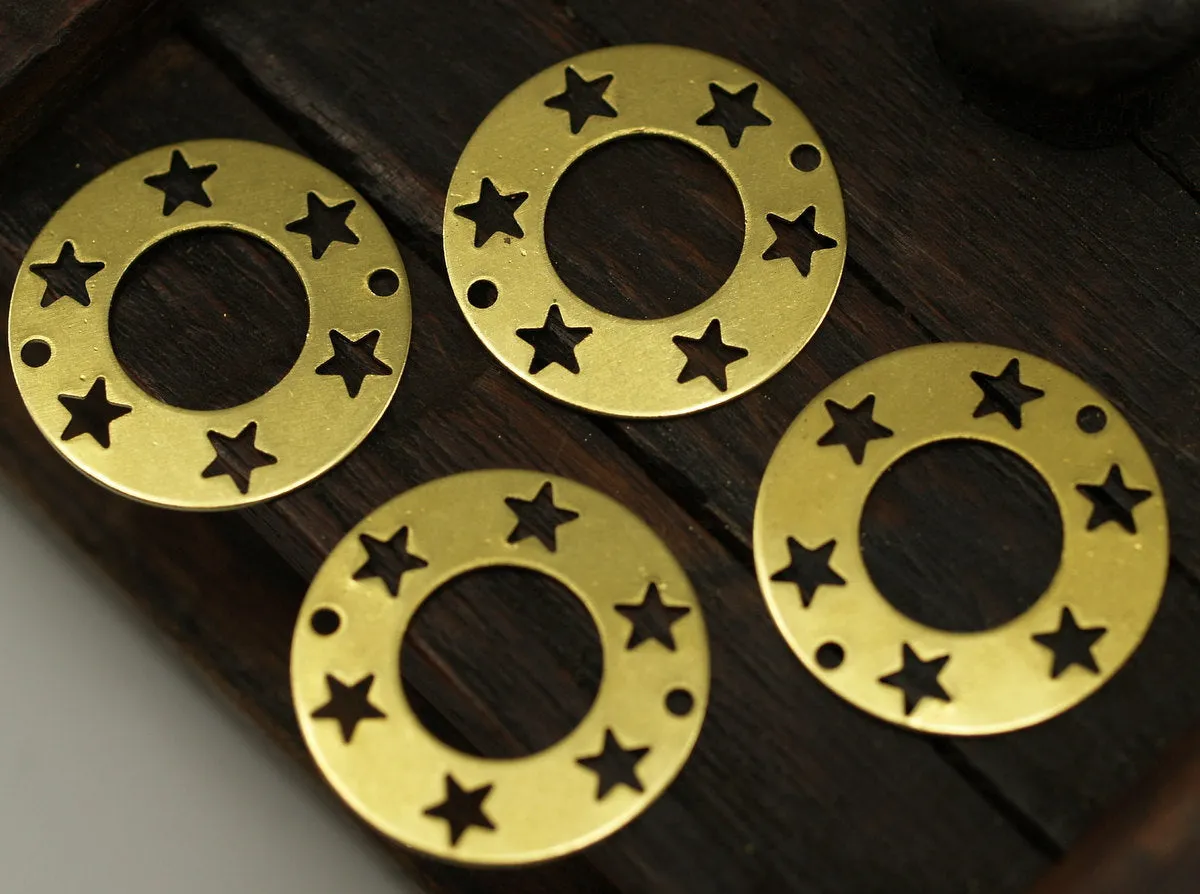 25 Raw Brass Star Pentagram Connectors 2 Holes  (20 Mm) Brs 152 ( A0195 )