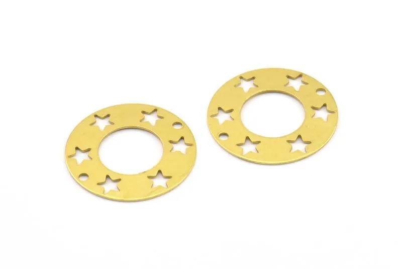 25 Raw Brass Star Pentagram Connectors 2 Holes 20mm Brs 152 A0195