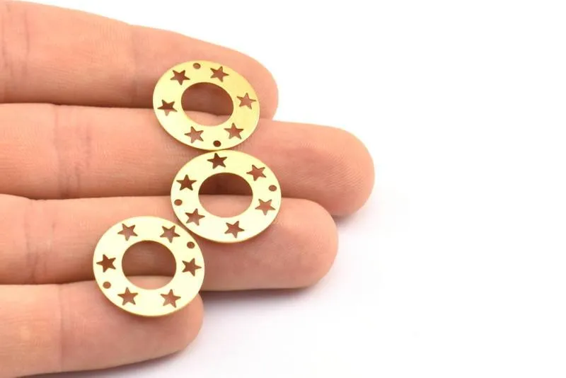 25 Raw Brass Star Pentagram Connectors 2 Holes 20mm Brs 152 A0195