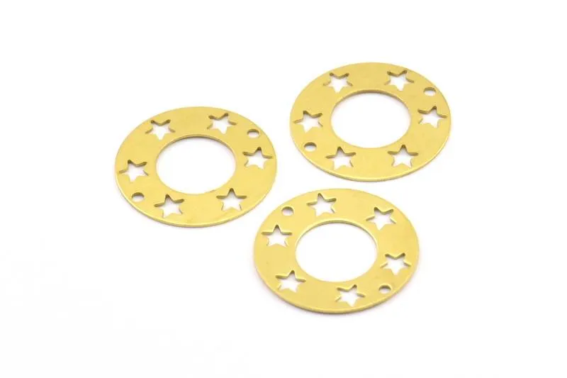 25 Raw Brass Star Pentagram Connectors 2 Holes 20mm Brs 152 A0195