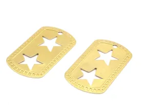 6 Raw Brass Military Tags , Star  (50x28x0.80mm) MT3