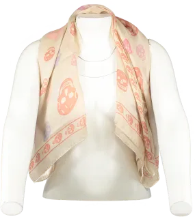 Alexander McQueen Cream Cream/pink Silk Skull Print Scarf 104 x 120cm