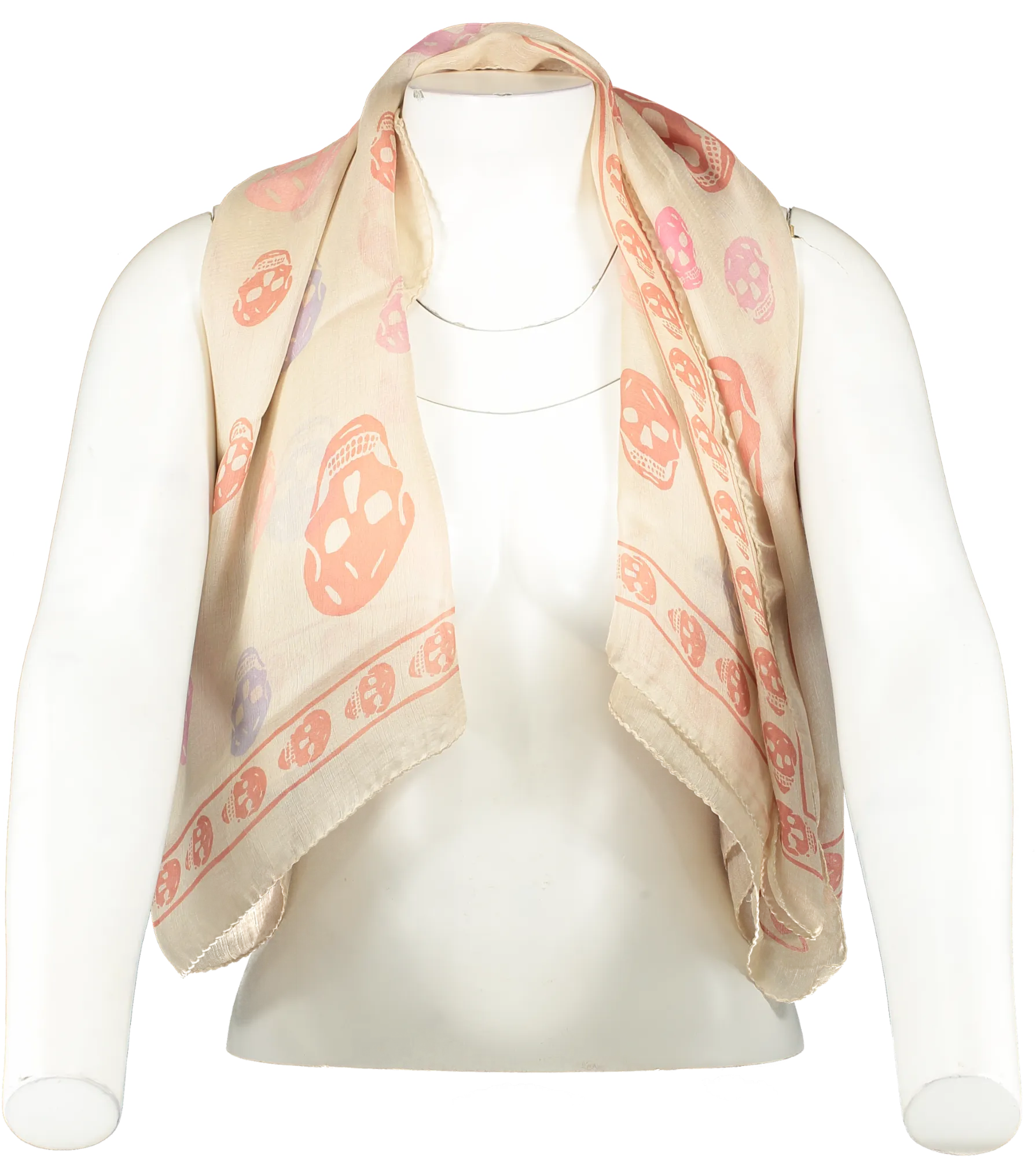 Alexander McQueen Cream Cream/pink Silk Skull Print Scarf 104 x 120cm