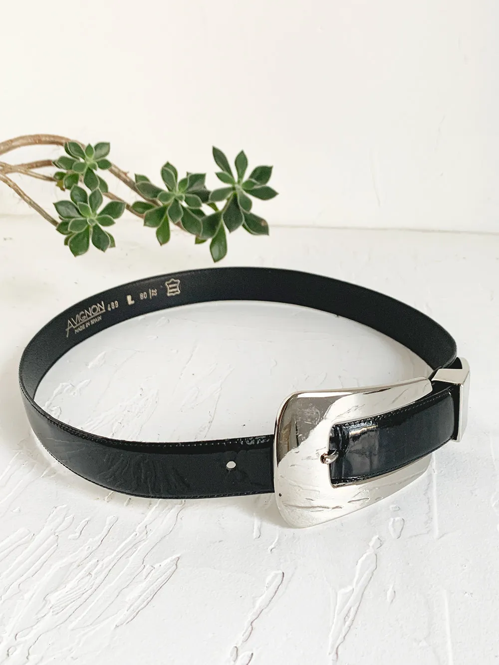 Avignon Patent Leather Belt with Oversized Silver Buckle