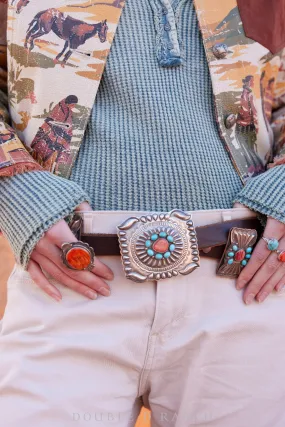 Belt, Concho, Turquoise & Orange Spiny Oyster, Hallmark, Contemporary, 522