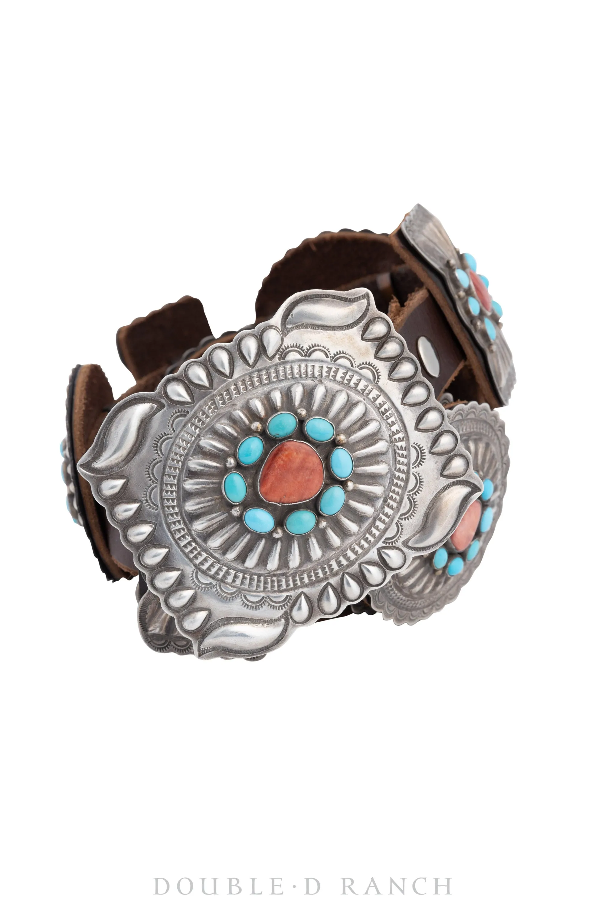 Belt, Concho, Turquoise & Orange Spiny Oyster, Hallmark, Contemporary, 522