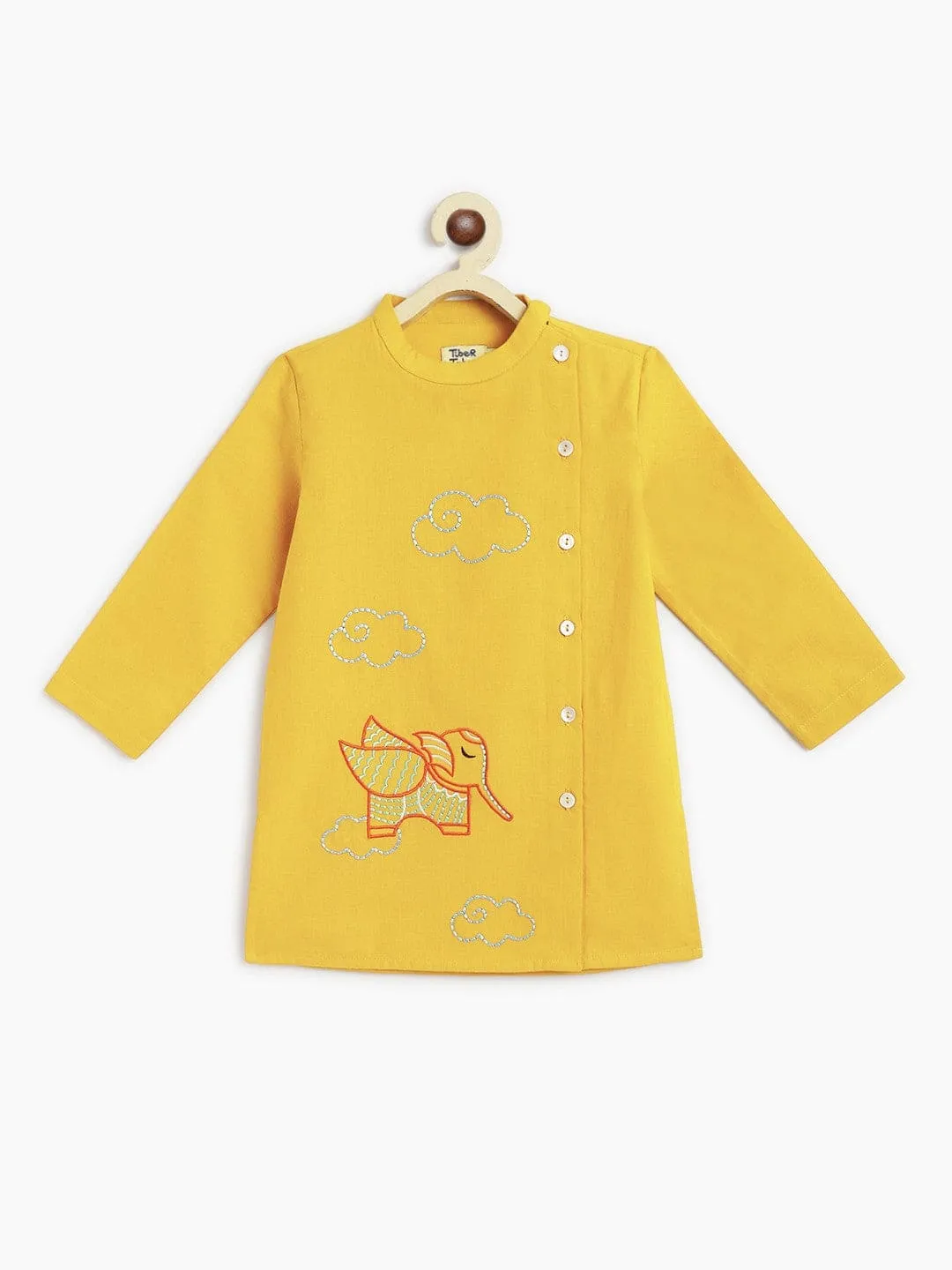 Boy Elephant Kurta Pyjama Set - Yellow