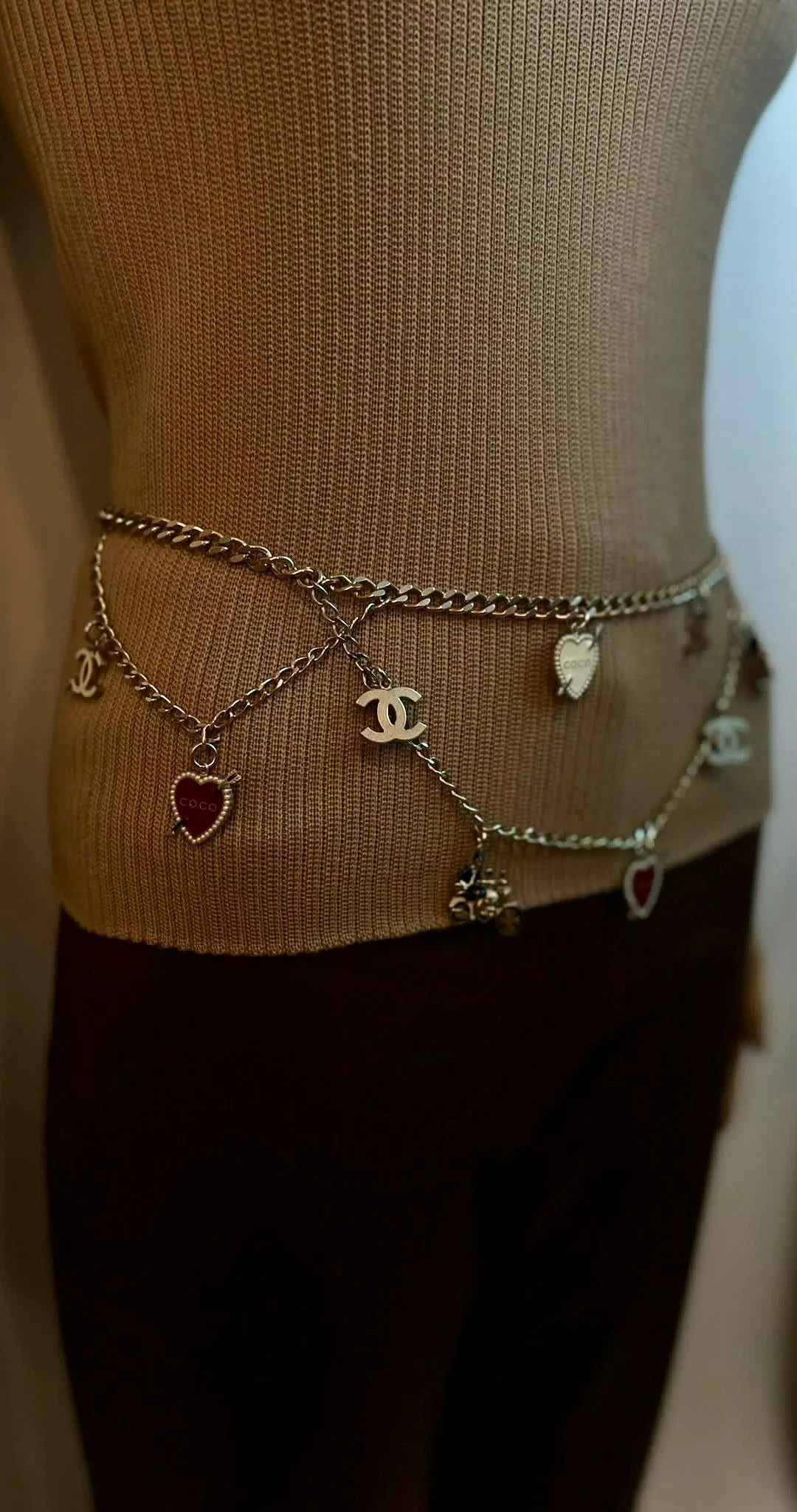 Chanel 10P 2010 Spring Coco Motorcycle Hearts Gold Chain Link Layered Belt/Necklace