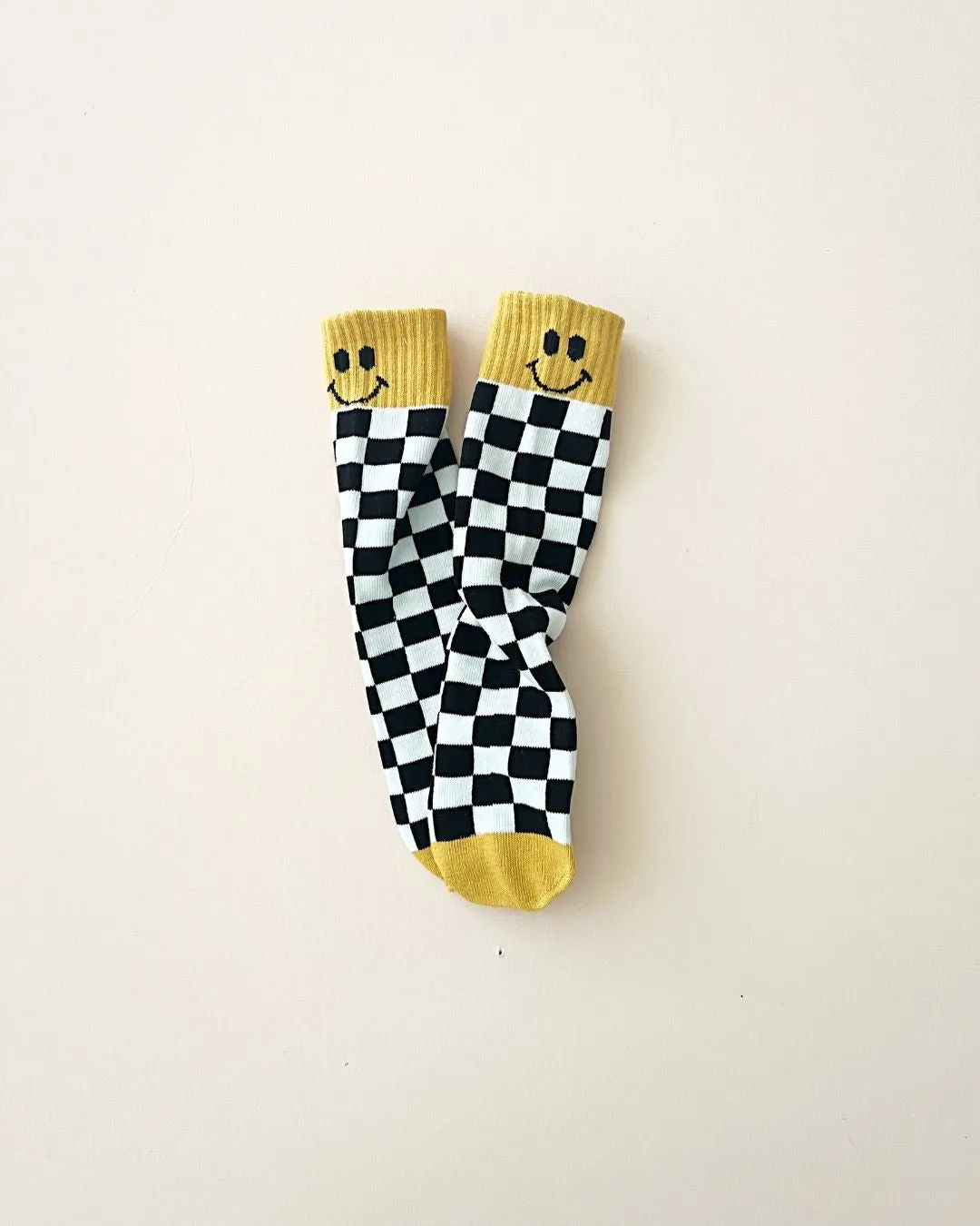 Checkered Smiley Socks | Yellow