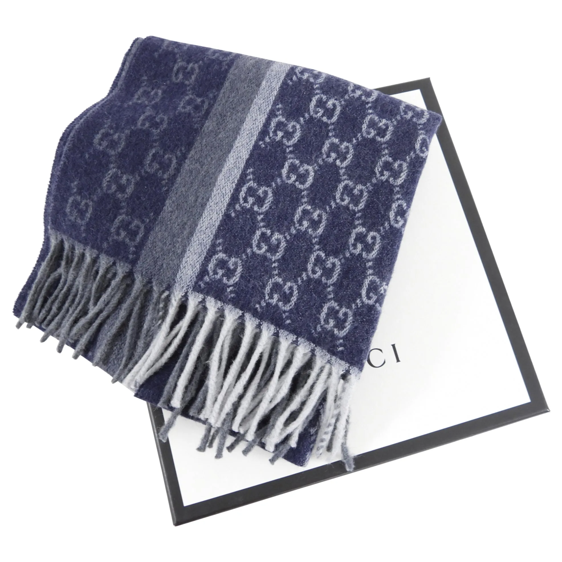 Gucci Navy Blue GG Logo Scarf