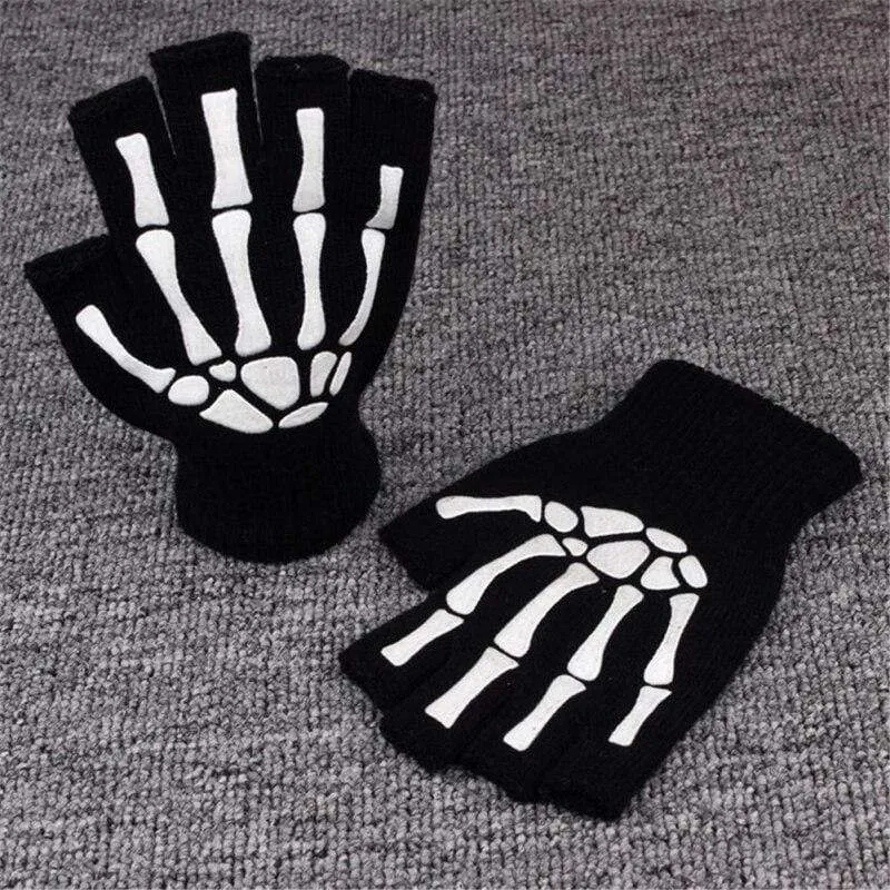 Half Finger Biking Gloves Men Women Anti-skip Fishing Hiking Cycling Skull Gloves Black Sports Gloves Bike Bicycle Glove