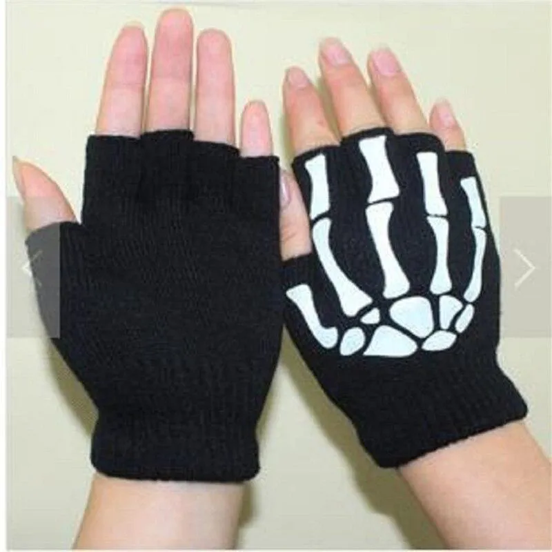 Half Finger Biking Gloves Men Women Anti-skip Fishing Hiking Cycling Skull Gloves Black Sports Gloves Bike Bicycle Glove