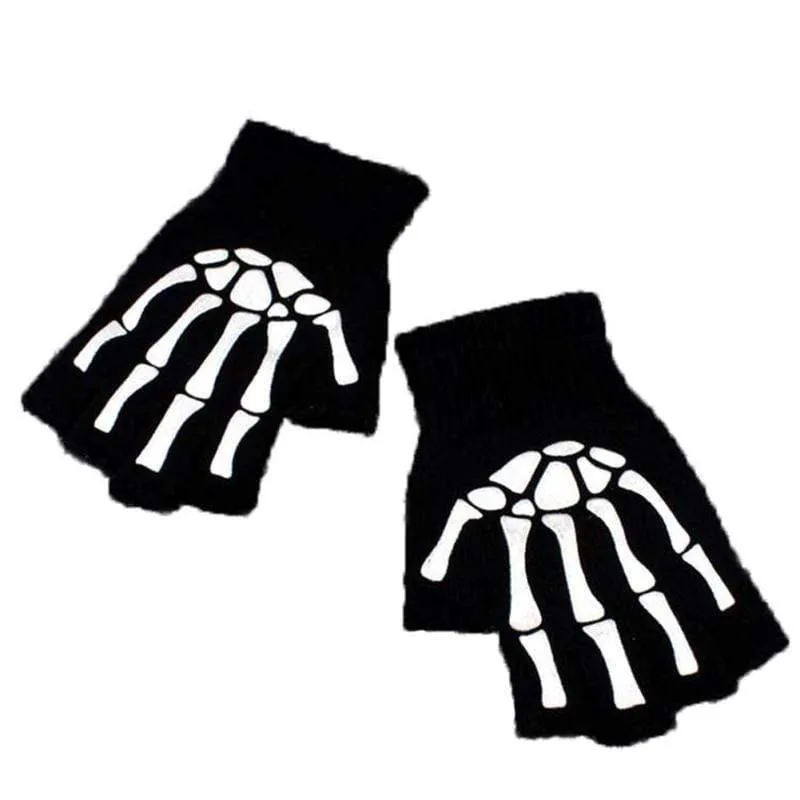 Half Finger Biking Gloves Men Women Anti-skip Fishing Hiking Cycling Skull Gloves Black Sports Gloves Bike Bicycle Glove