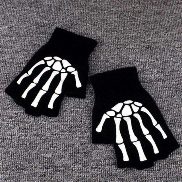 Half Finger Biking Gloves Men Women Anti-skip Fishing Hiking Cycling Skull Gloves Black Sports Gloves Bike Bicycle Glove