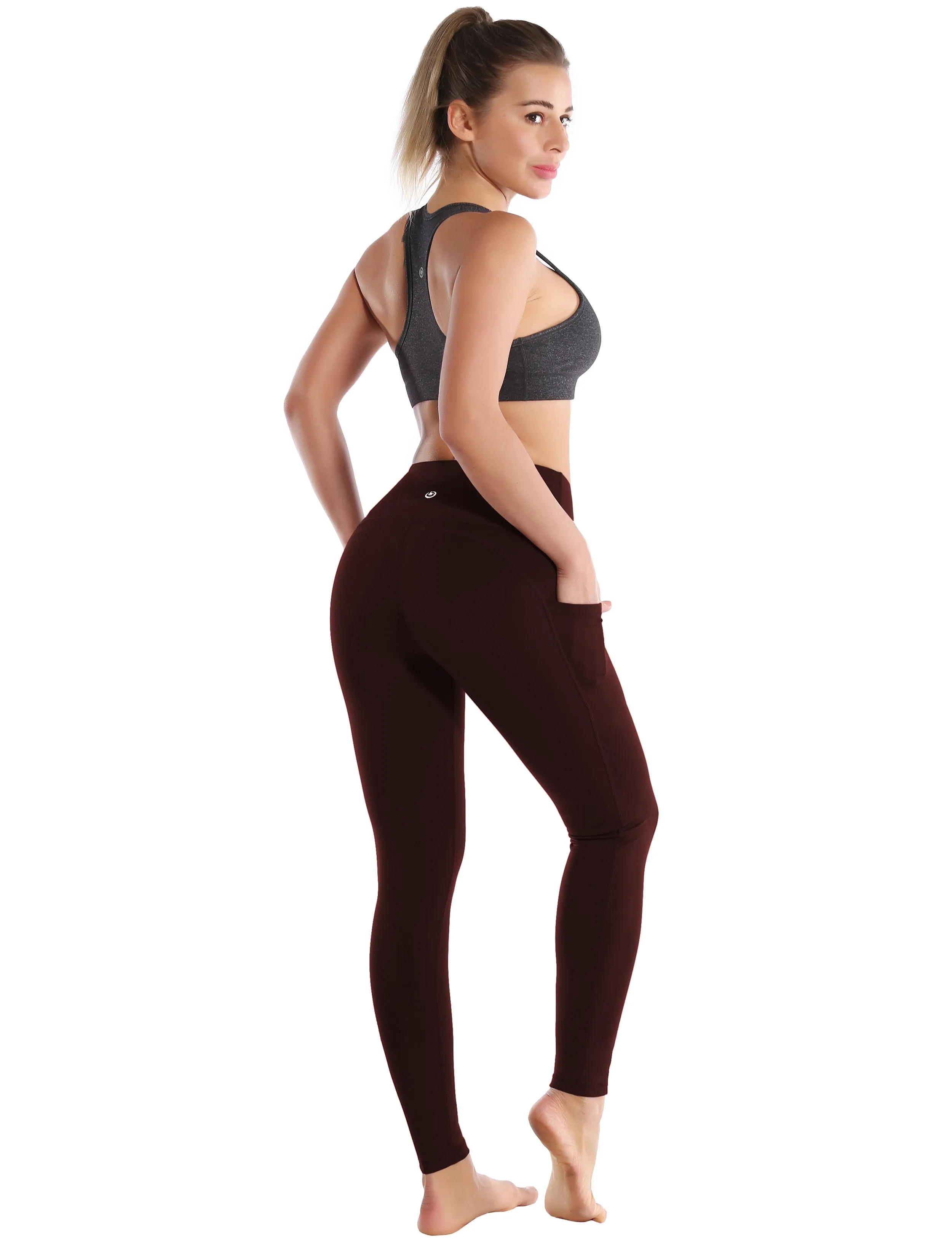 Hip Line Side Pockets Yoga Pants mahoganymaroon