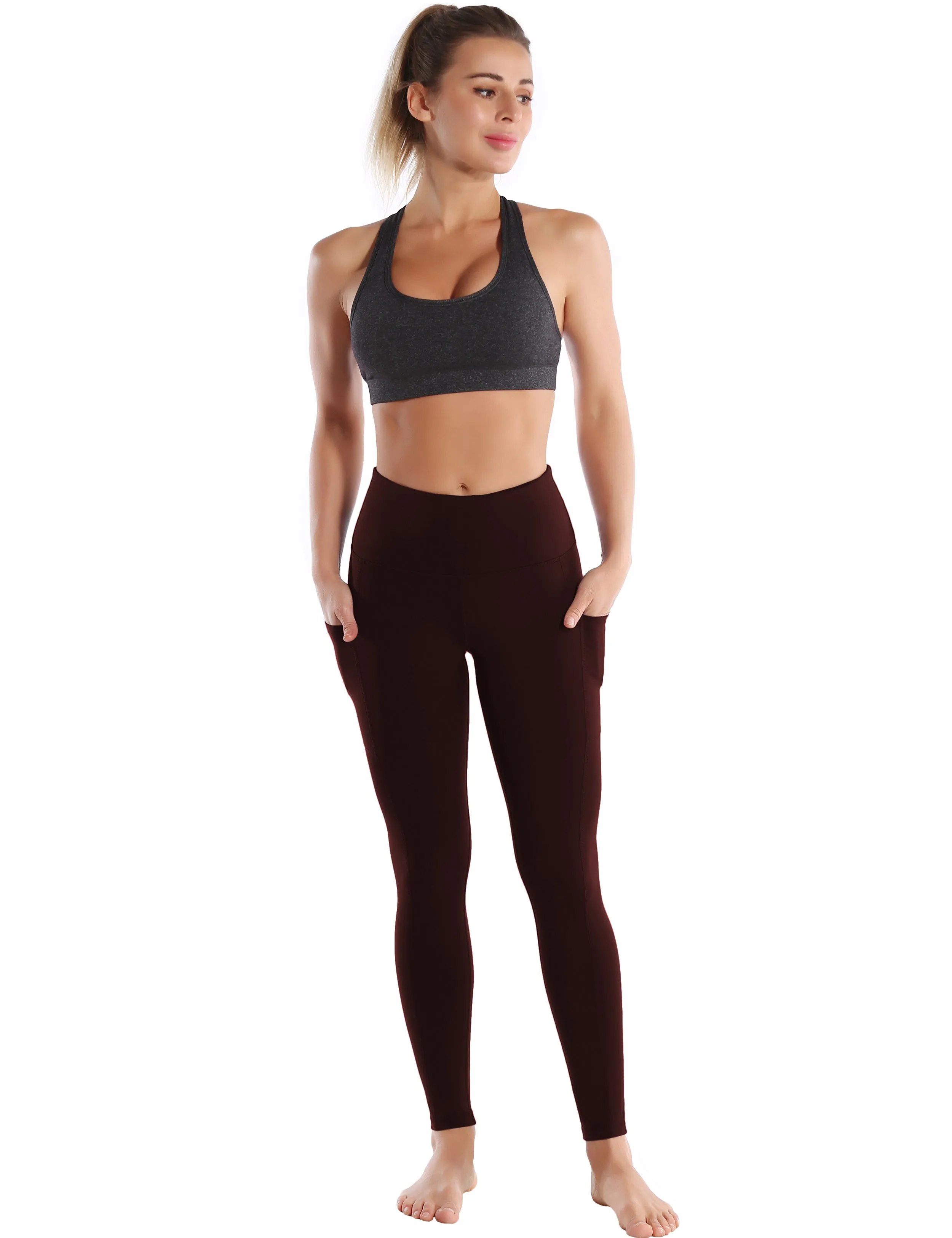 Hip Line Side Pockets Yoga Pants mahoganymaroon