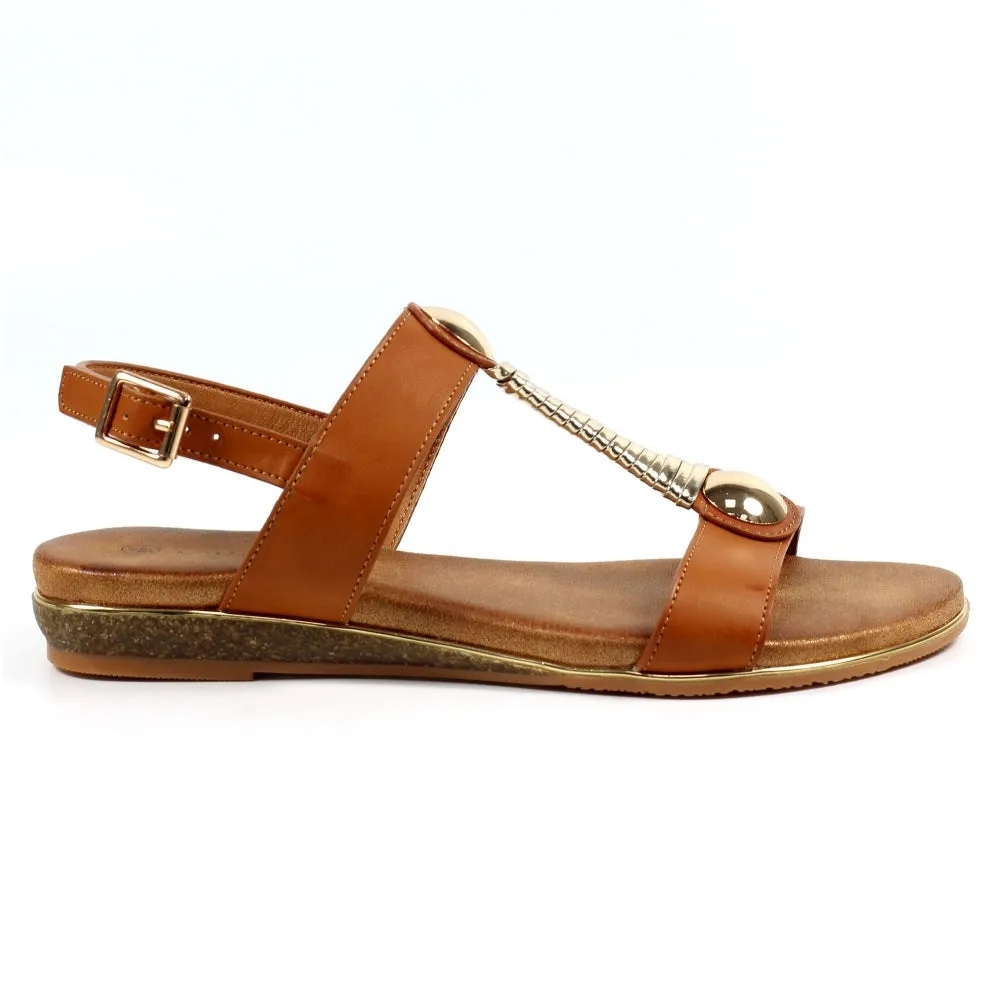 Ladies Lunar RENOIR T-Bar  Sandal Tan Tempo Soft sale