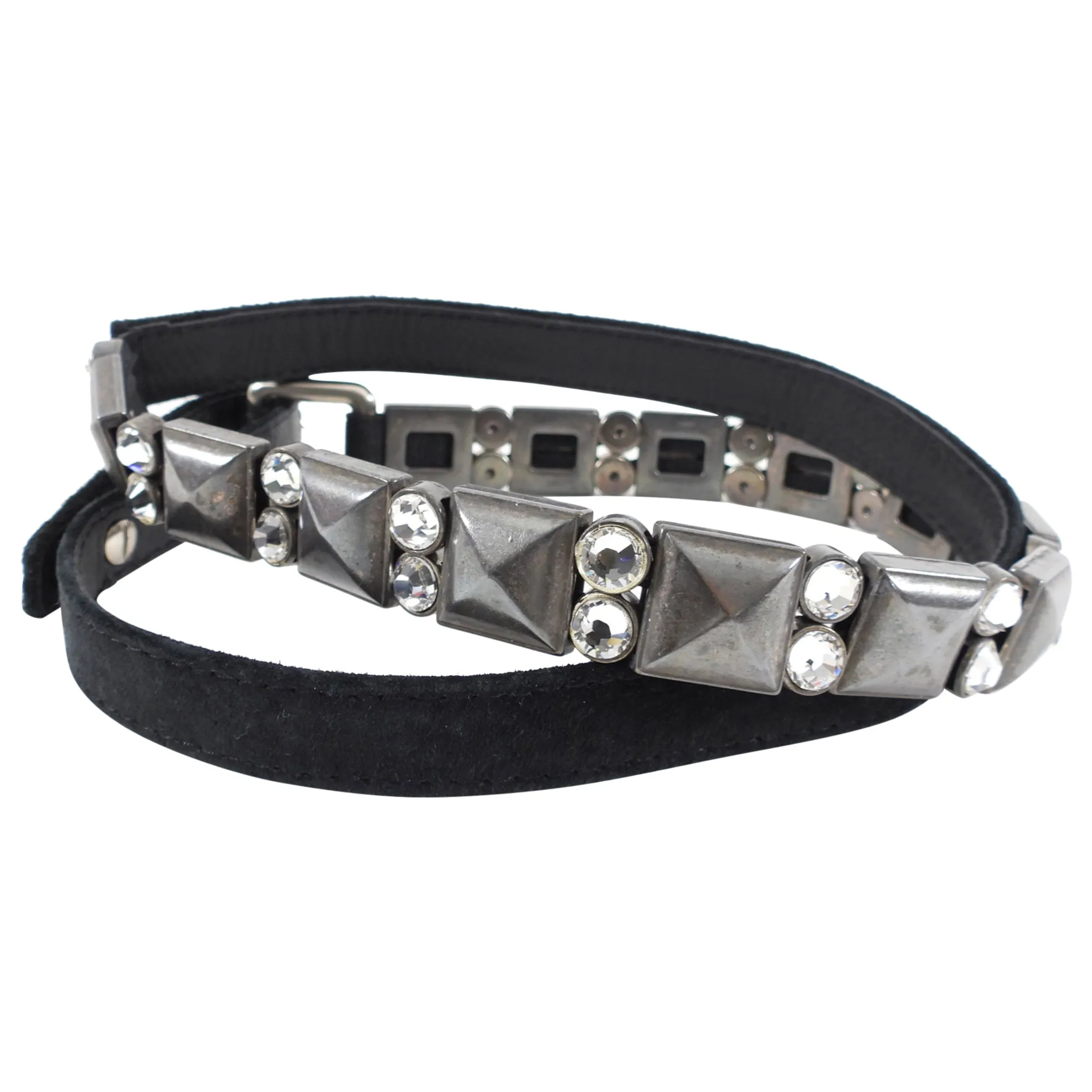 Lanvin Black Jewelled Suede Slim Belt