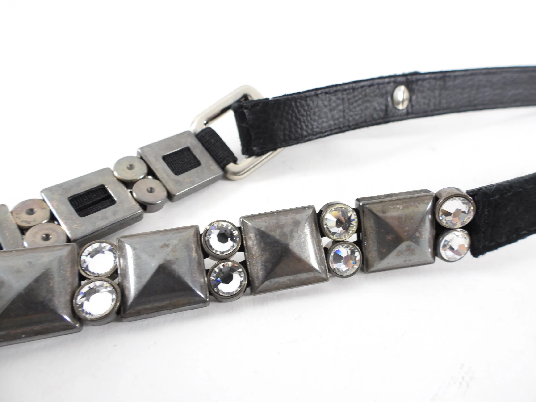 Lanvin Black Jewelled Suede Slim Belt