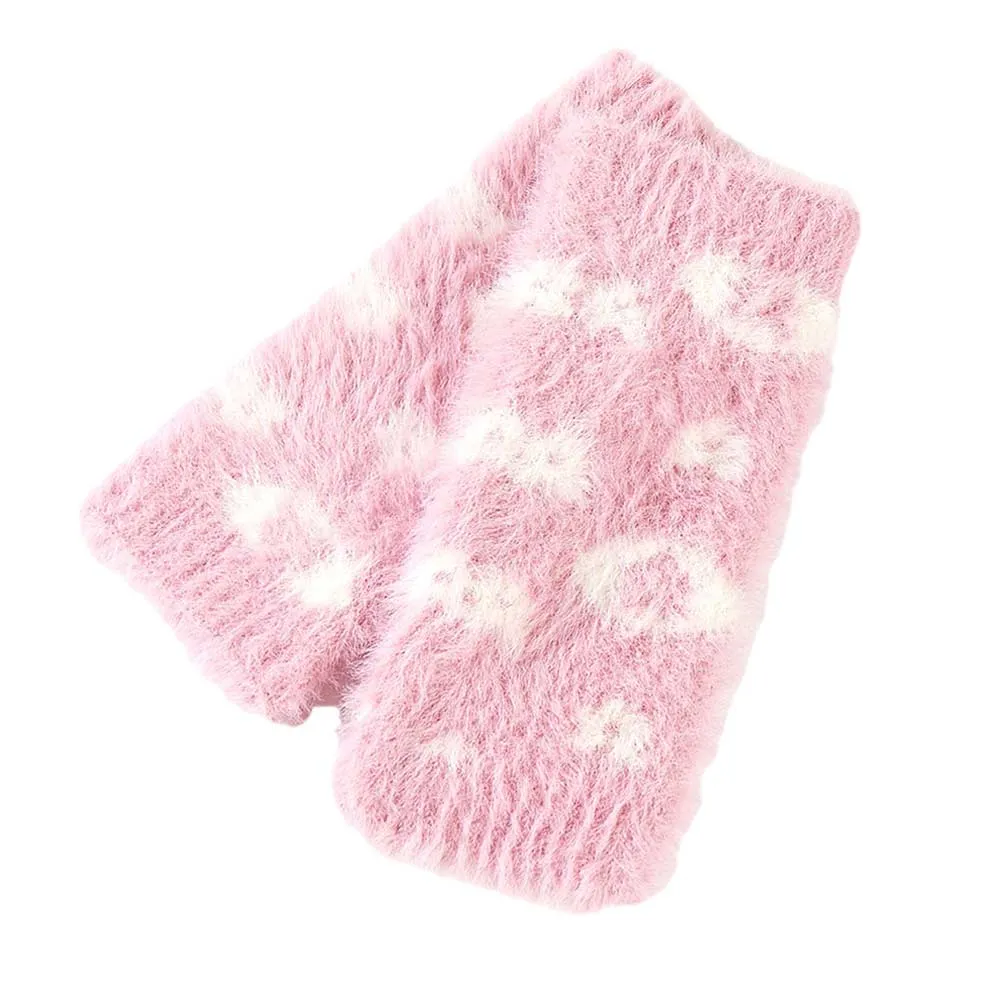 Leopard Patterned Faux Fur Fingerless Gloves Wrist Warmer