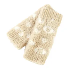 Leopard Patterned Faux Fur Fingerless Gloves Wrist Warmer