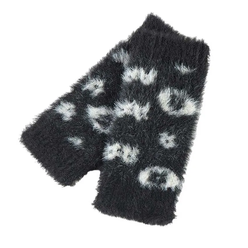 Leopard Patterned Faux Fur Fingerless Gloves Wrist Warmer