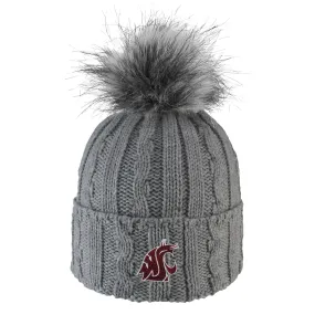 LogoFit Grey Knit Fold-Over Pom Pom Beanie