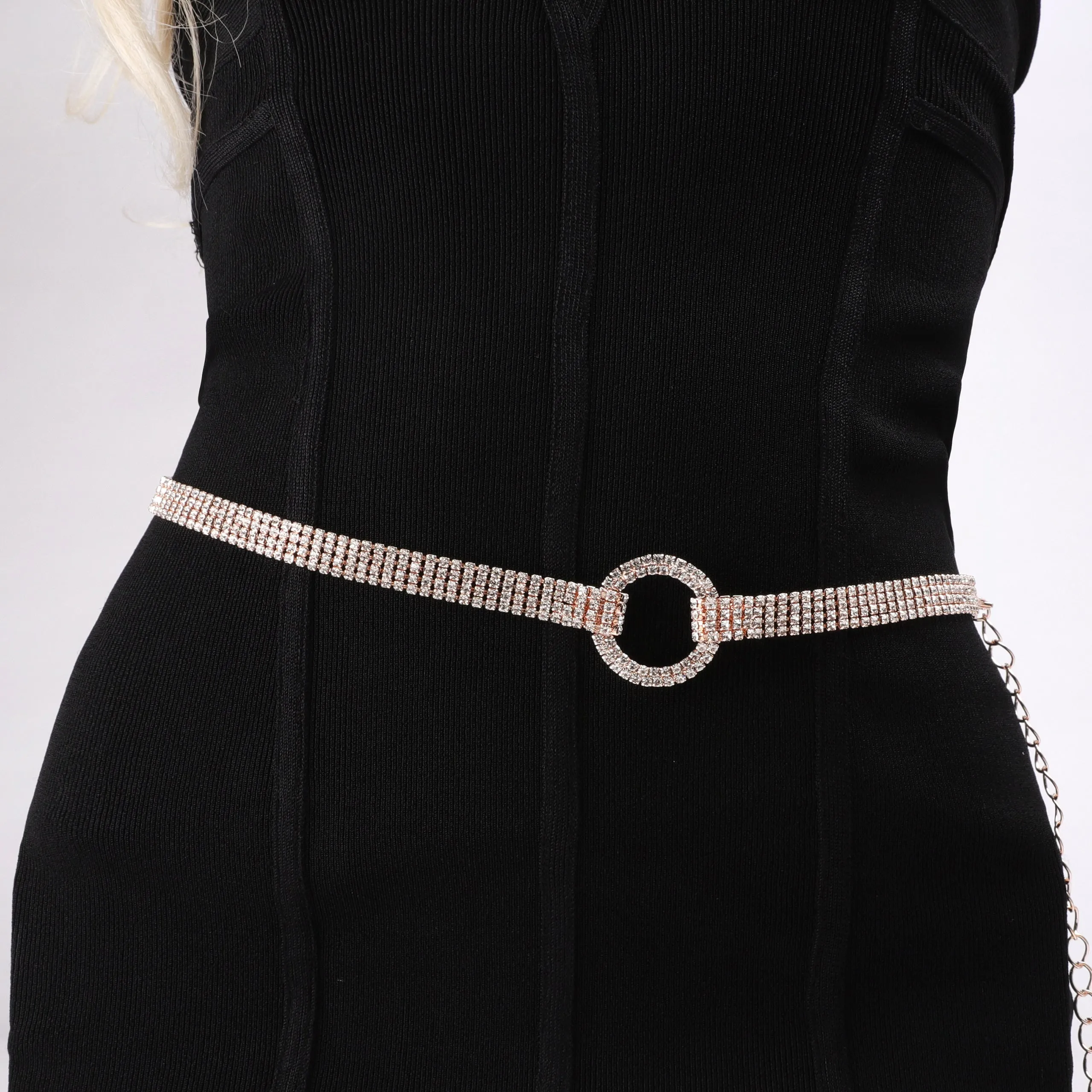 Melanie O-Ring Rhinestone Chain Belt - Rose Gold