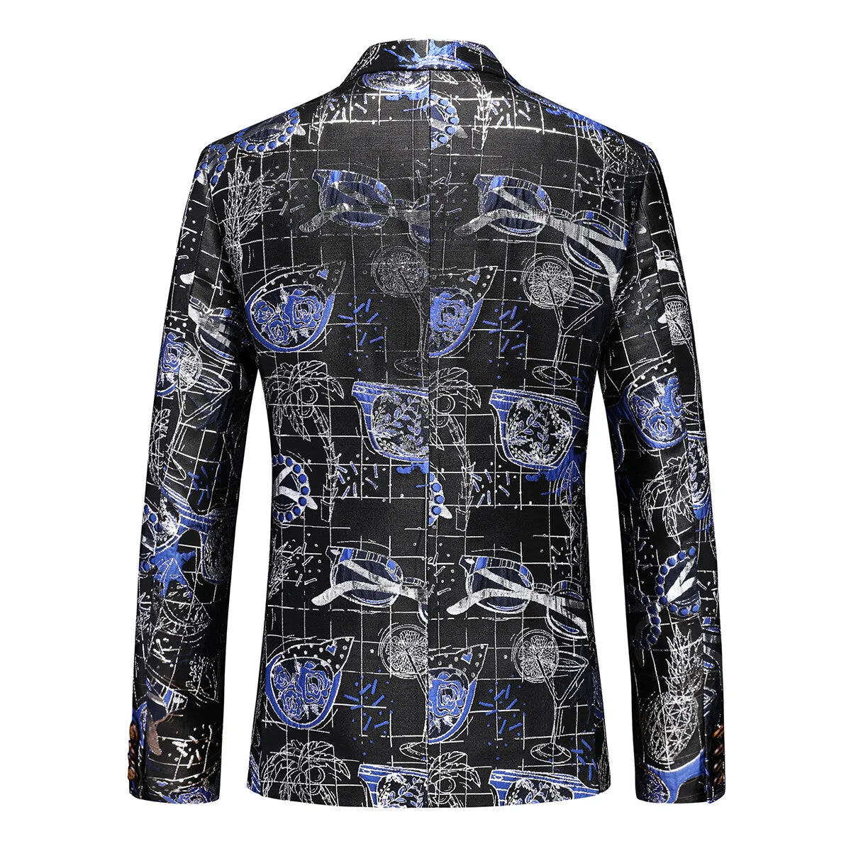 Men's 2-piece Single-breasted Printed Business Suit Blue