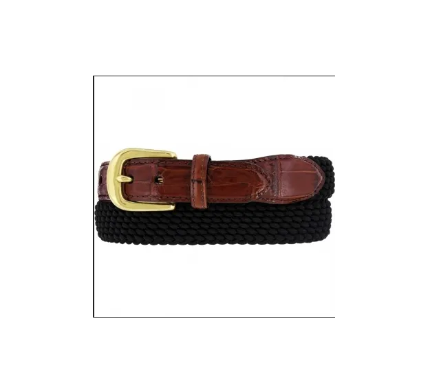 Men's Brighton | Elastic Cord Croco Tab Taper Belt | Black