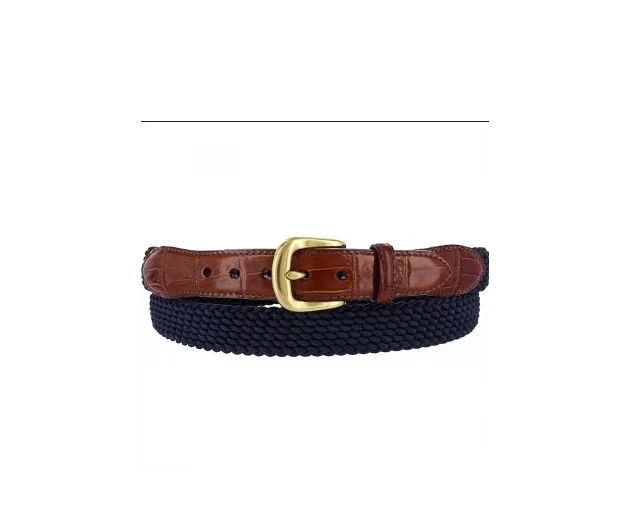 Men's Brighton | Elastic Cord Croco Tab Taper Belt | Navy