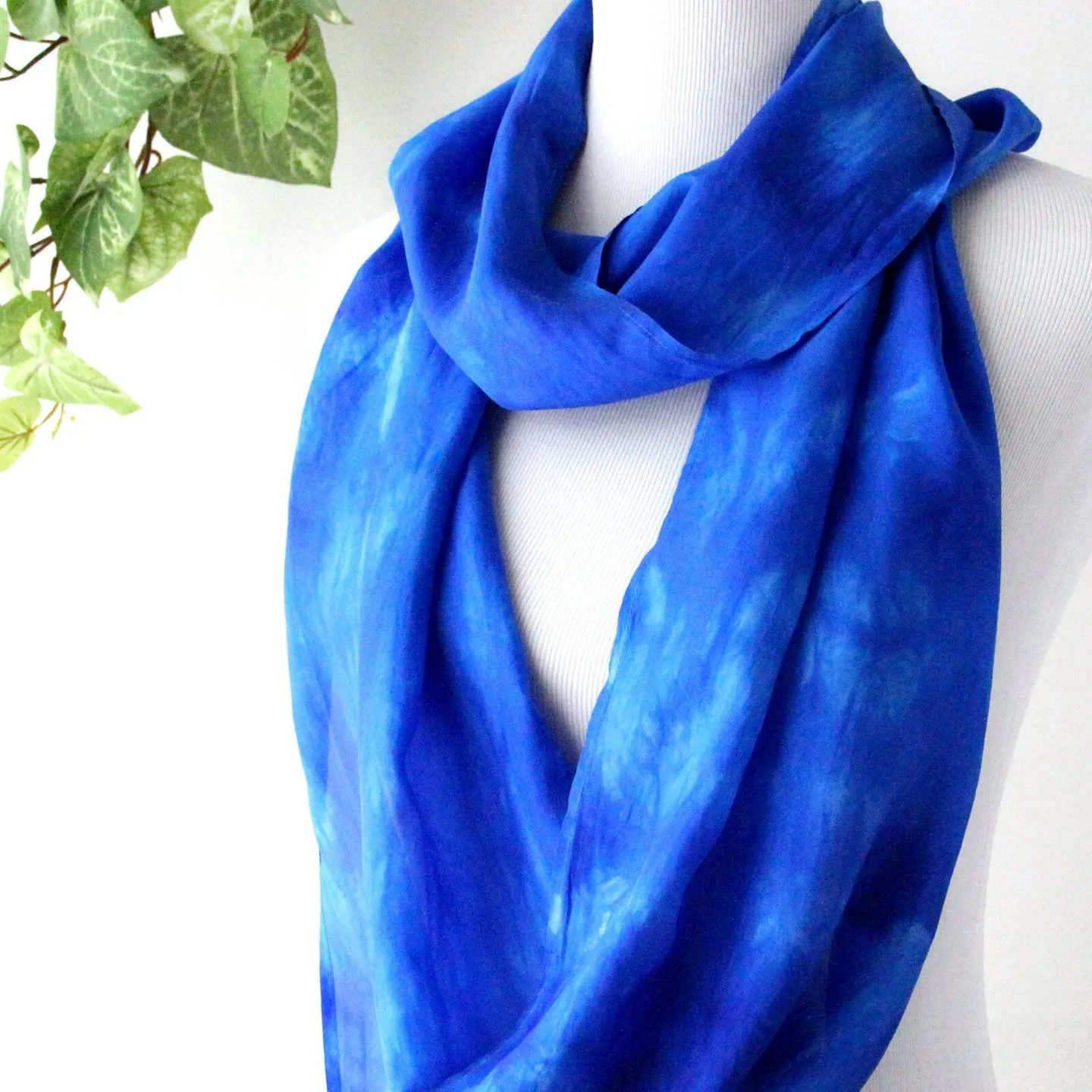 NEW! Hand Dyed Silk infinity Scarf in Cobalt Blue by Ten Thousand Dandelions