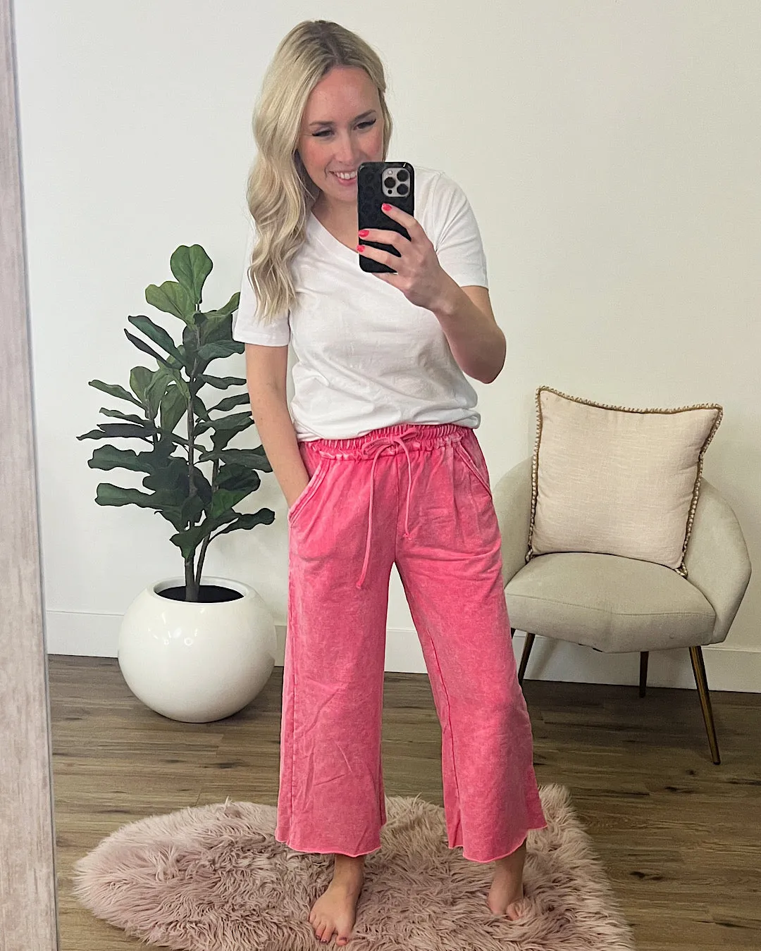 NEW! Mineral Wash Wide Leg Lounge Pants - Fuchsia