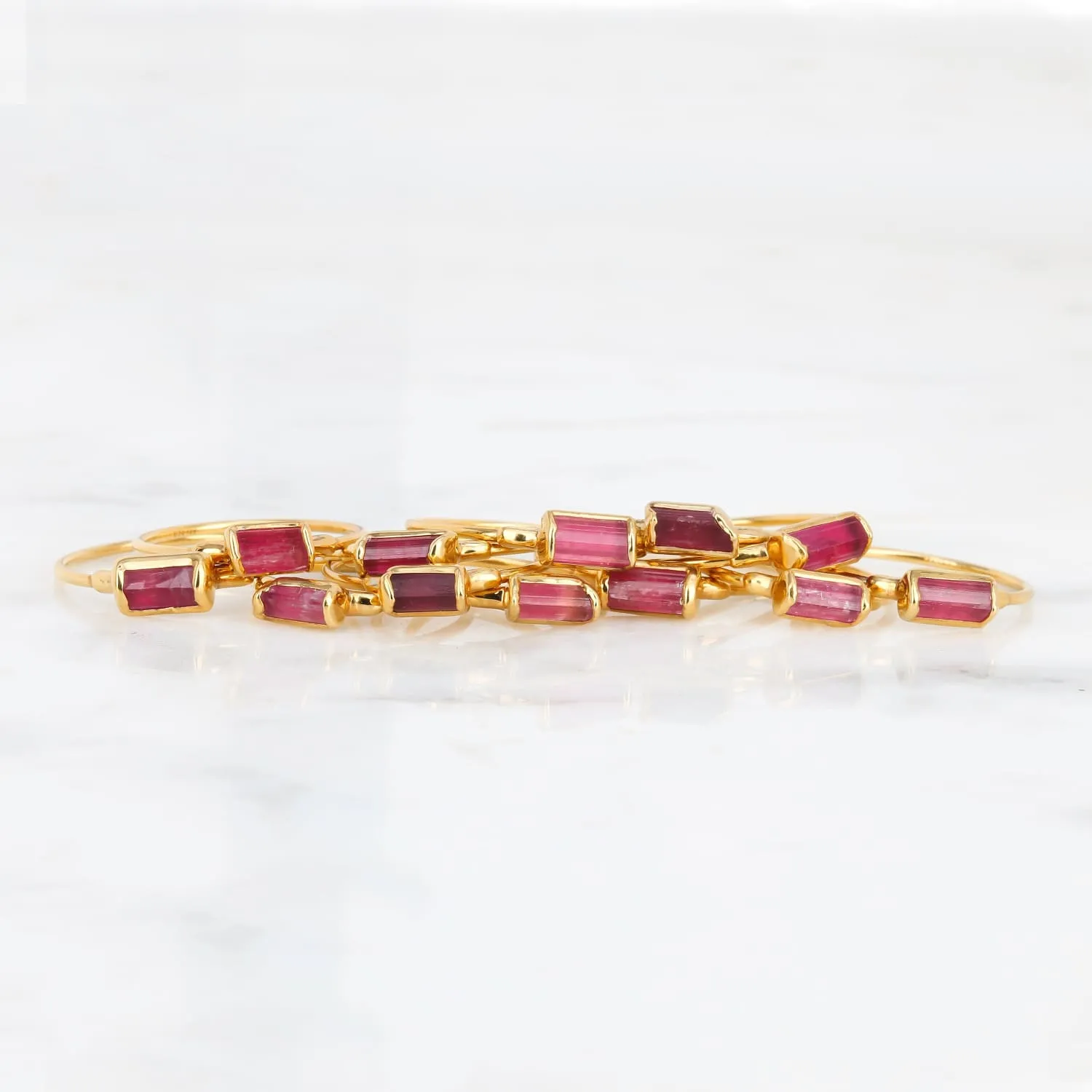 Raw Pink Tourmaline Baguette Band