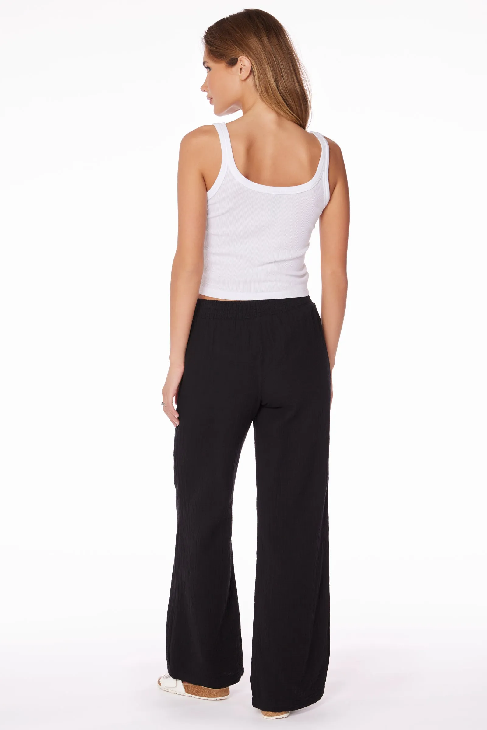 SMOCKED WAIST WIDE LEG PANT