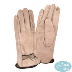 Stitches Bow Accented Soft Faux Suede Smart Gloves