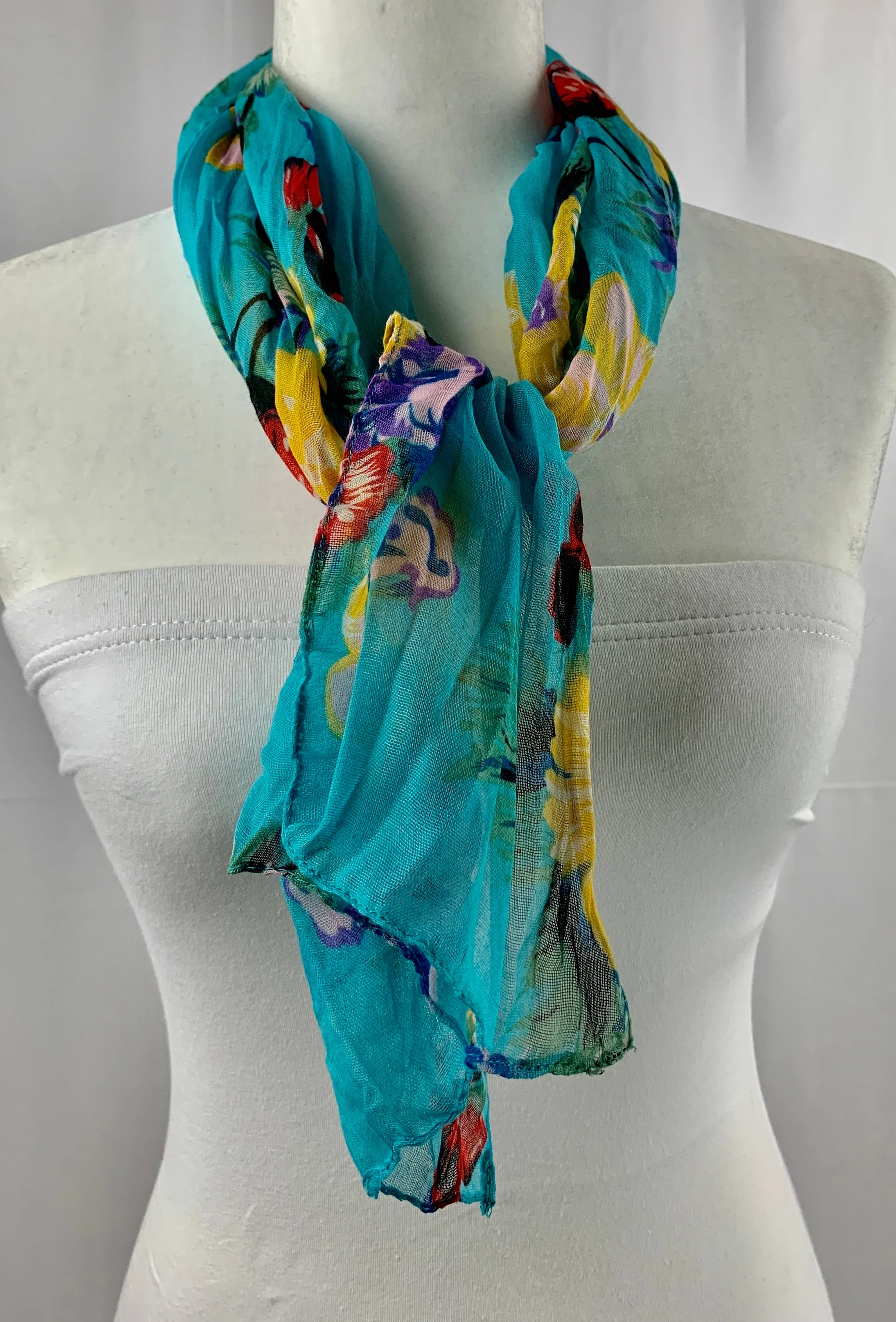 Turquoise Vintage Flower Neck Scarf