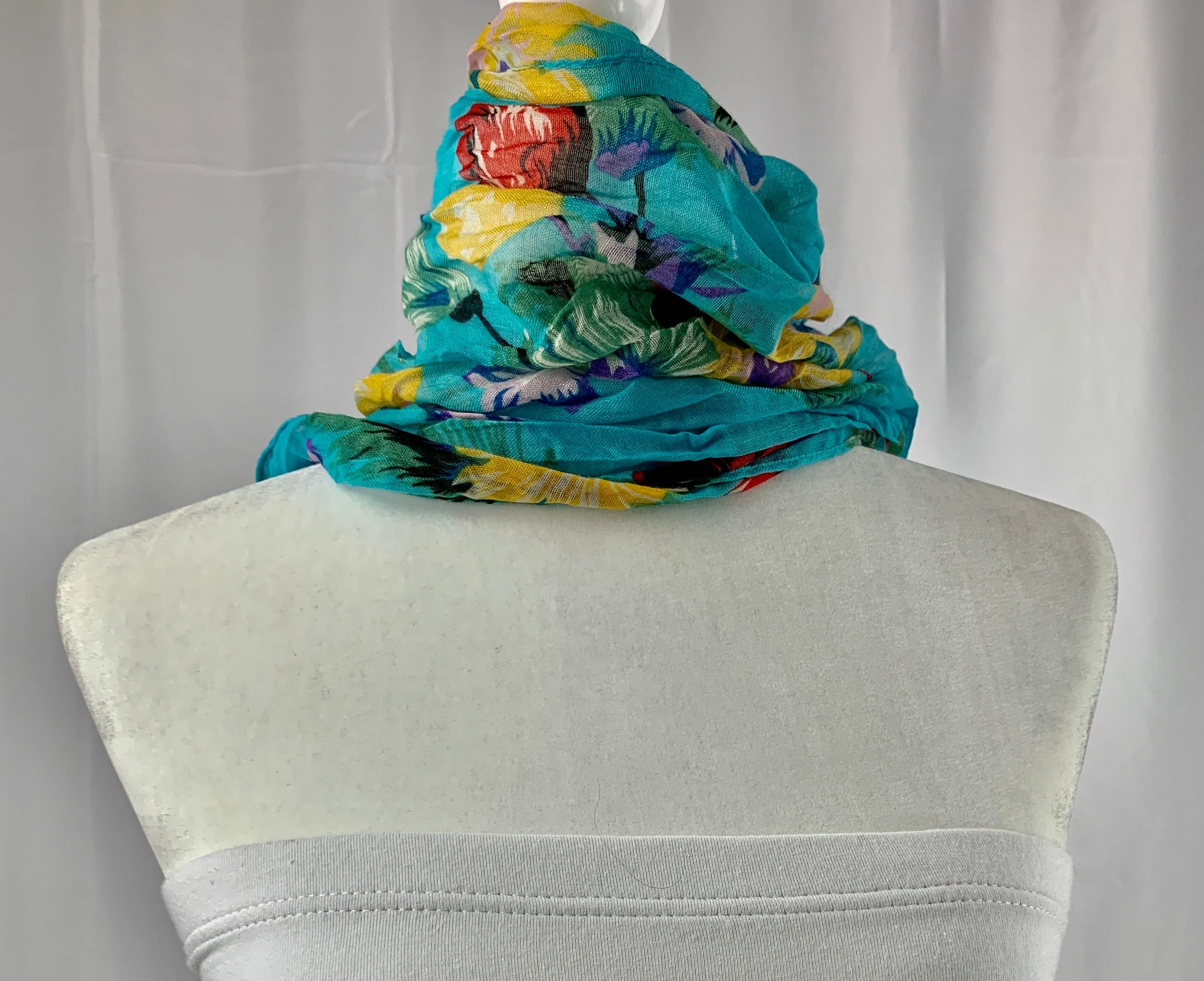 Turquoise Vintage Flower Neck Scarf