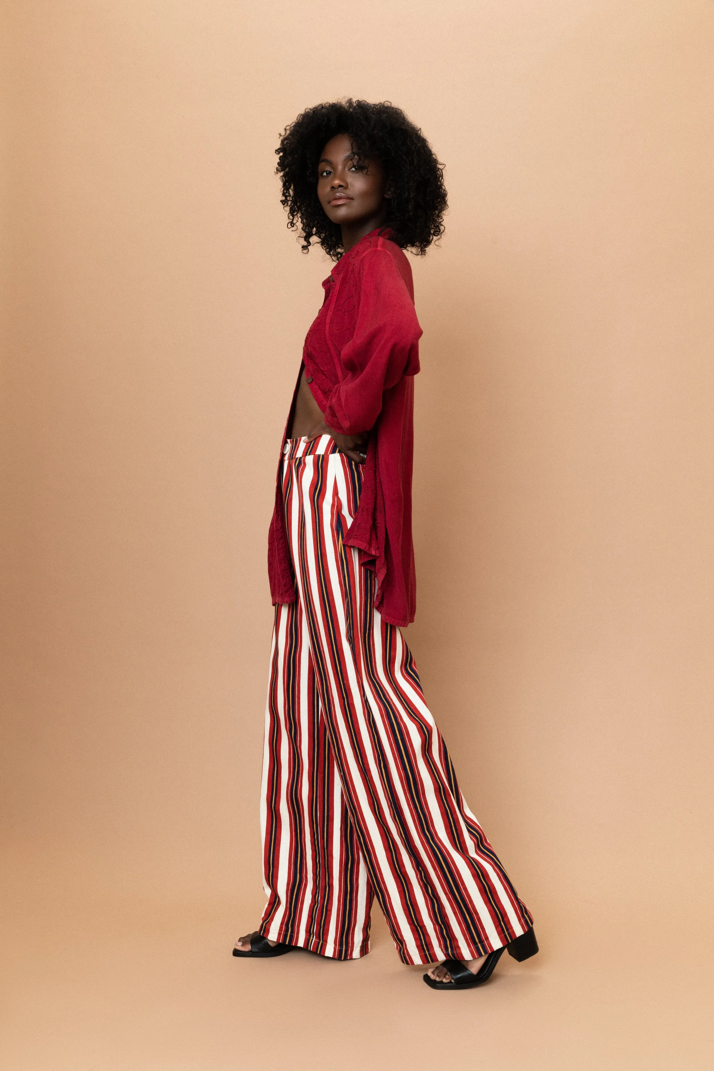 Wide Leg Red Striped Pants (S/M)