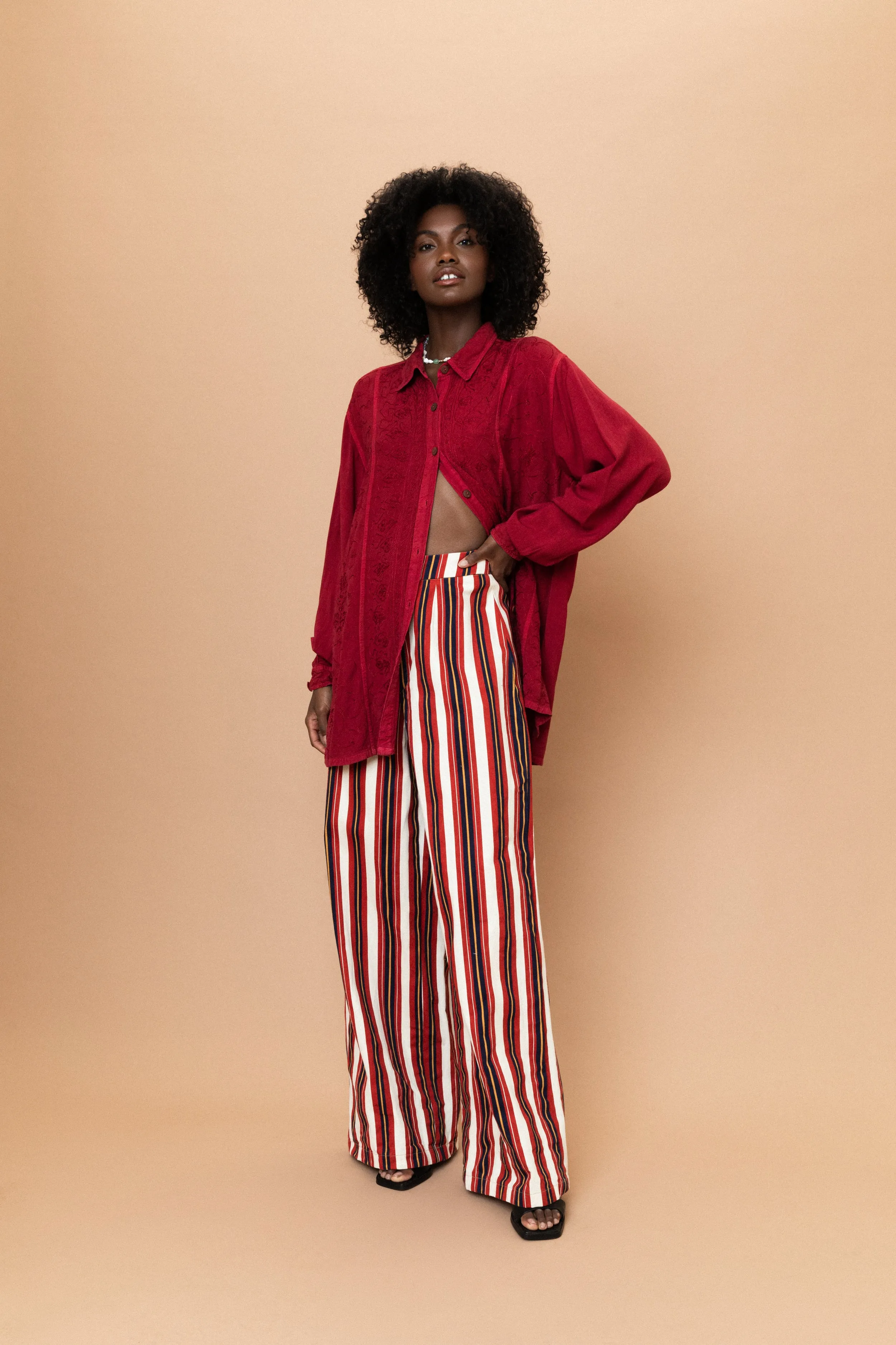 Wide Leg Red Striped Pants (S/M)